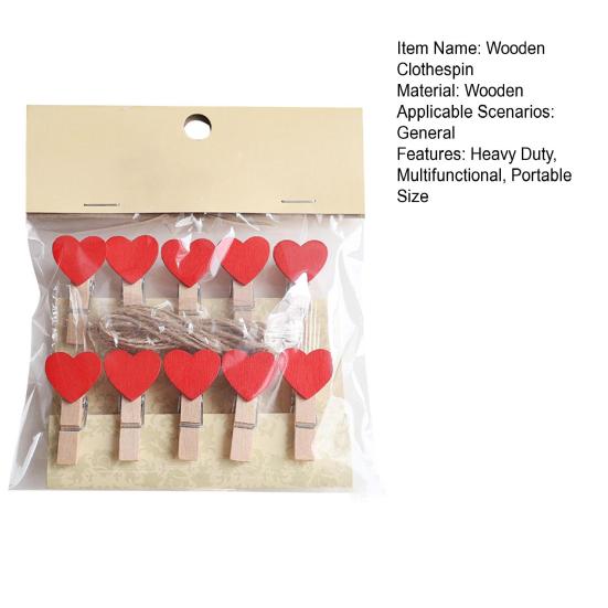10/20Pcs Wooden Clothespin with Rope Home Classroom Photo Picture Hanging Love Heart Clip Heavy Duty Sock Towel Sheet Laundry Clothing Peg