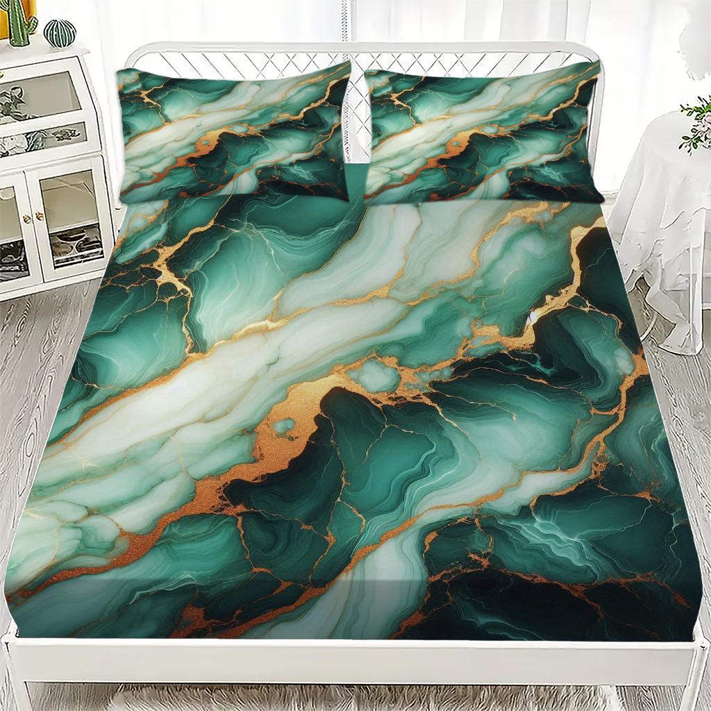 3D Fitted Sheets Marble Pattern Bedding Printed With Elastic Mattress Cover And Pillowcase Custom 180x200cm Boy Kids Decor