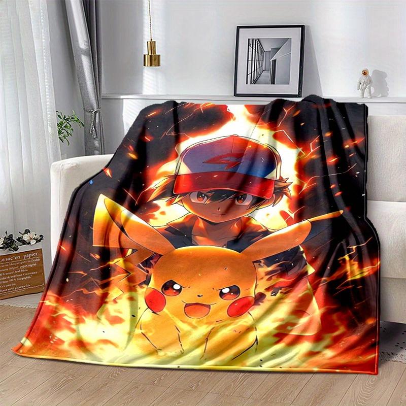 1pc, Pokemon Pikachu & Trainer Blanket, Perfect for Home Decor, Couch Cover, Travel, Camping, Car, Beach, Office Nap, Soft Flannel Throw Gift for Frie