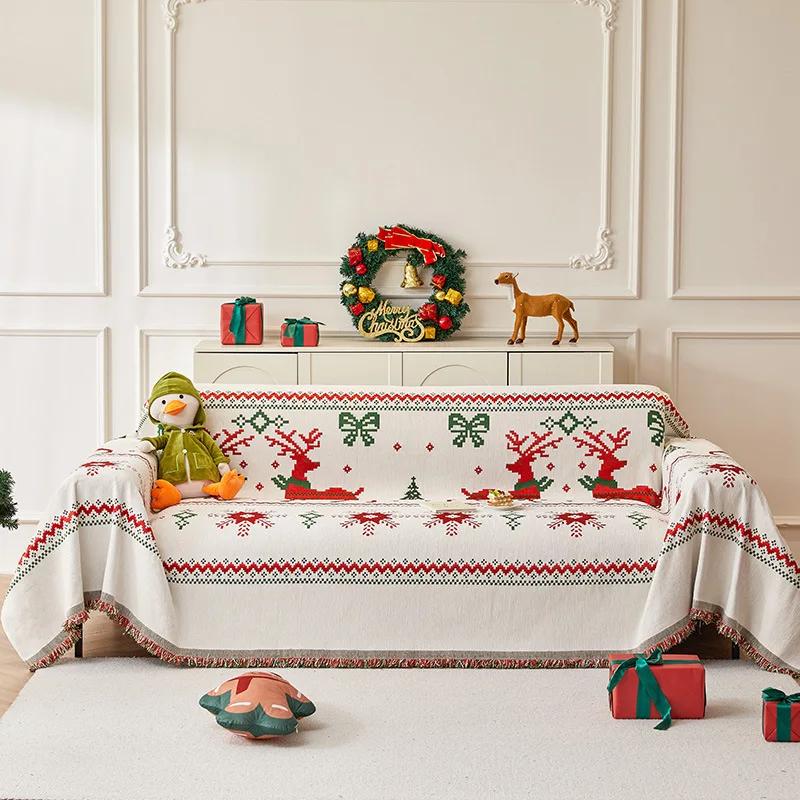Santa Claus Cute Sofa Towel Chenille Four Seasons Universal Non-Slip Cover Ins Style Anti-Cat Claw Sofa Cover