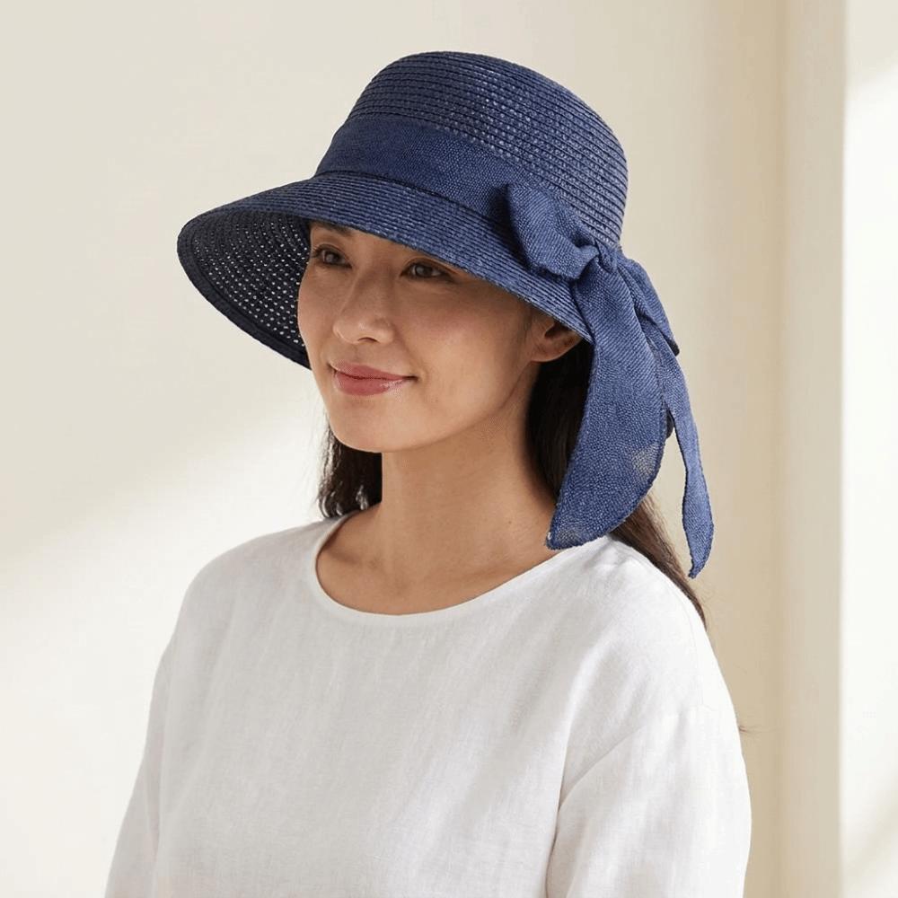 Portable Big Brimmed Woven Cap Hollow Out Bucket Hat Folding Sun Cap Bow Fisherman Cap  Camping