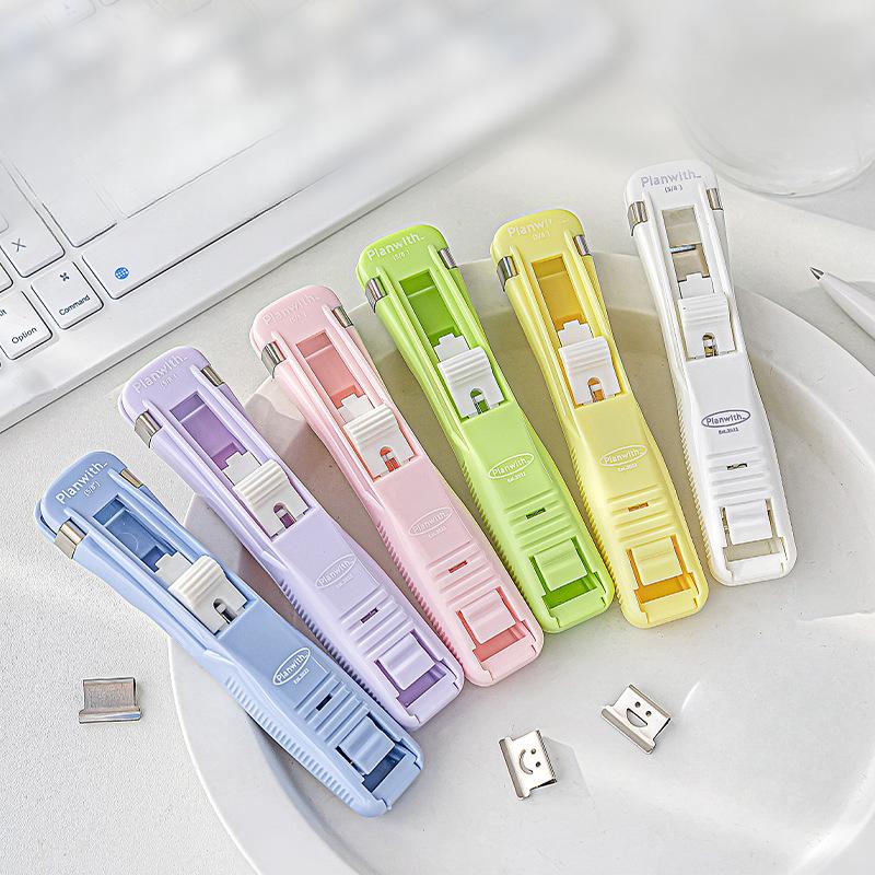 1Pc Creative Stapler Without Staples Creative Simplicity Candy Color Pusher A4 Paper Storage Clip Pusher Office/student Supplies