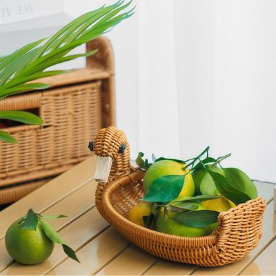 Пластиковая плетеная корзина из ротанга в форме утки, многоцелевой контейнер для хранения фруктов, закусок, туалетных принадлежностей, для рабочего стола, спальни, ванной комнаты