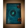 Leather Handcrafted Journal Blue Stone Embedded Office and Personal Use Artist Unruled Sketchbook Writing Diary With Double C-Lock Brass (200 Pages)