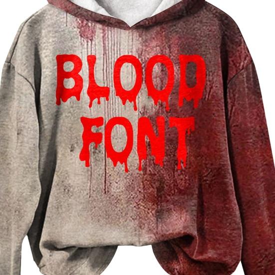 Мужская толстовка с капюшоном на осень-зиму на Хэллоуин с принтом пятен крови, эластичными манжетами, ретро-узором с 3D-буквами, толстая, градиентного цвета, с капюшоном, свободная, сохраняет тепло, средней длины