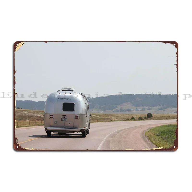 Airstream On The Road Metal Plaque Poster Character Living Room Party Designing Cinema Tin Sign Poster