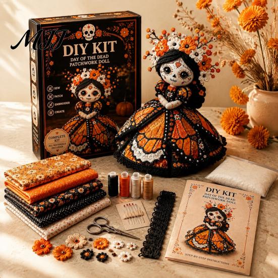 Набор для начинающих вышивка Хэллоуин Пэчворк Кукла DIY Kit, Скелет Ведьма Девочка Ручная работа Творческий Подарок Тканевый Craft для Новичков,
