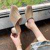 Comemore Baotou Half Slippers Women Square Head High Heels Shoes Outside Wear Thick Heel Solid Color Mules Slides Shoes