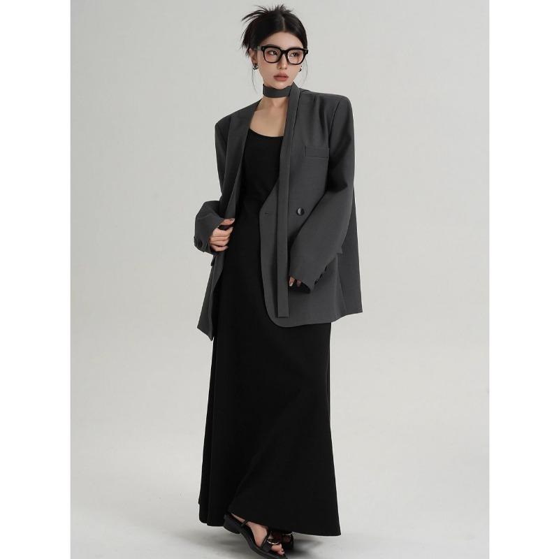 Trendy Oversized V-Neck Suit Coat for Women, Loose Fit Lazy Style V-Neck Suit Outerwear