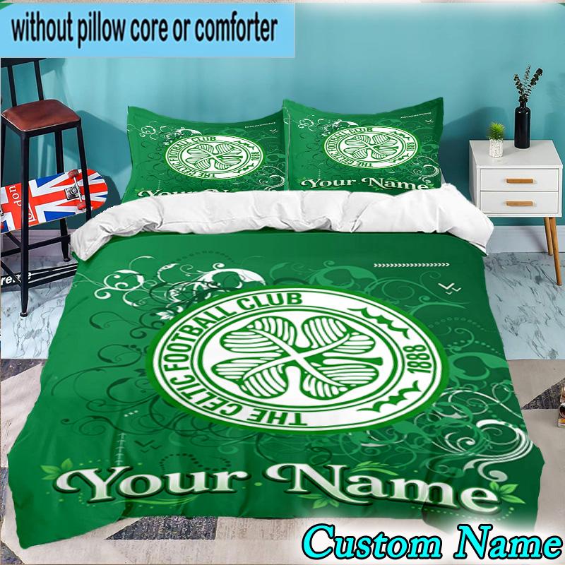 Custom Name Celtic Fc Crest Design 3PCS Bedding Set For Bedroom Dormitory,Including 1pc Duvet Cover And 2pcs Pillowcases Large size Fan gift