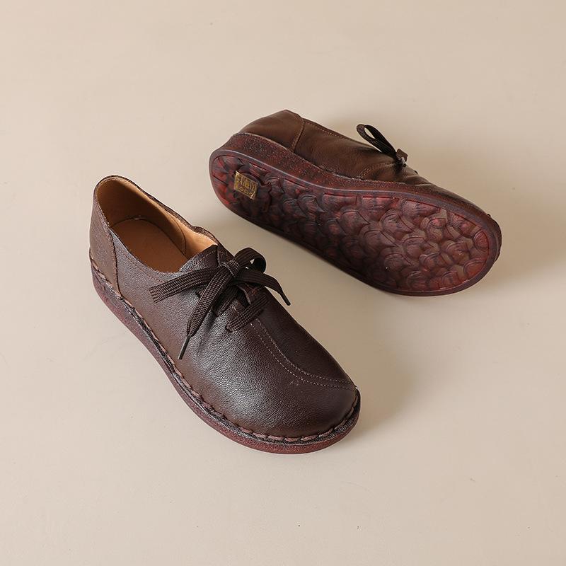 Johnature Женские туфли-лоферы из натуральной кожи, мягкая подошва, повседневные, однотонные, универсальные, на шнуровке