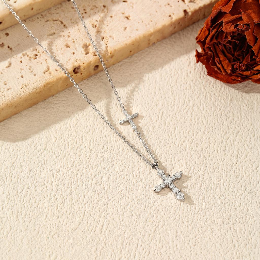 MODIAN Original D Moissanite Necklace 925 Sliver High-End Double Cross Pendant Necklaces For Women Fine Jewelry