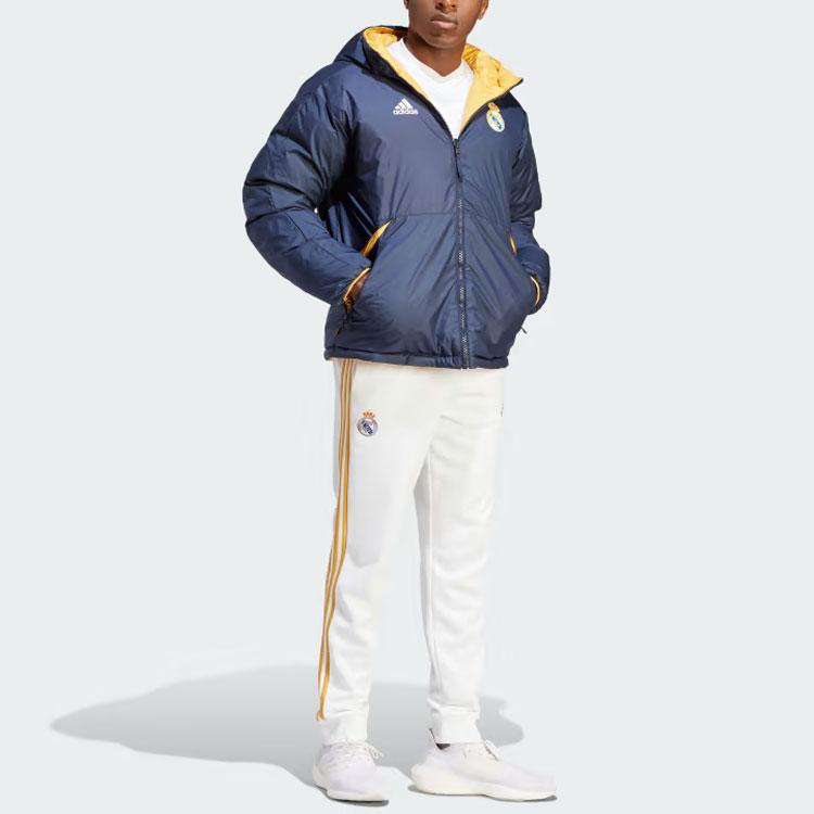 Adidas Двусторонний пуховик Real Madrid DNA с капюшоном и принтом логотипа 600, мужская верхняя одежда чернильно-синего цвета HY0609