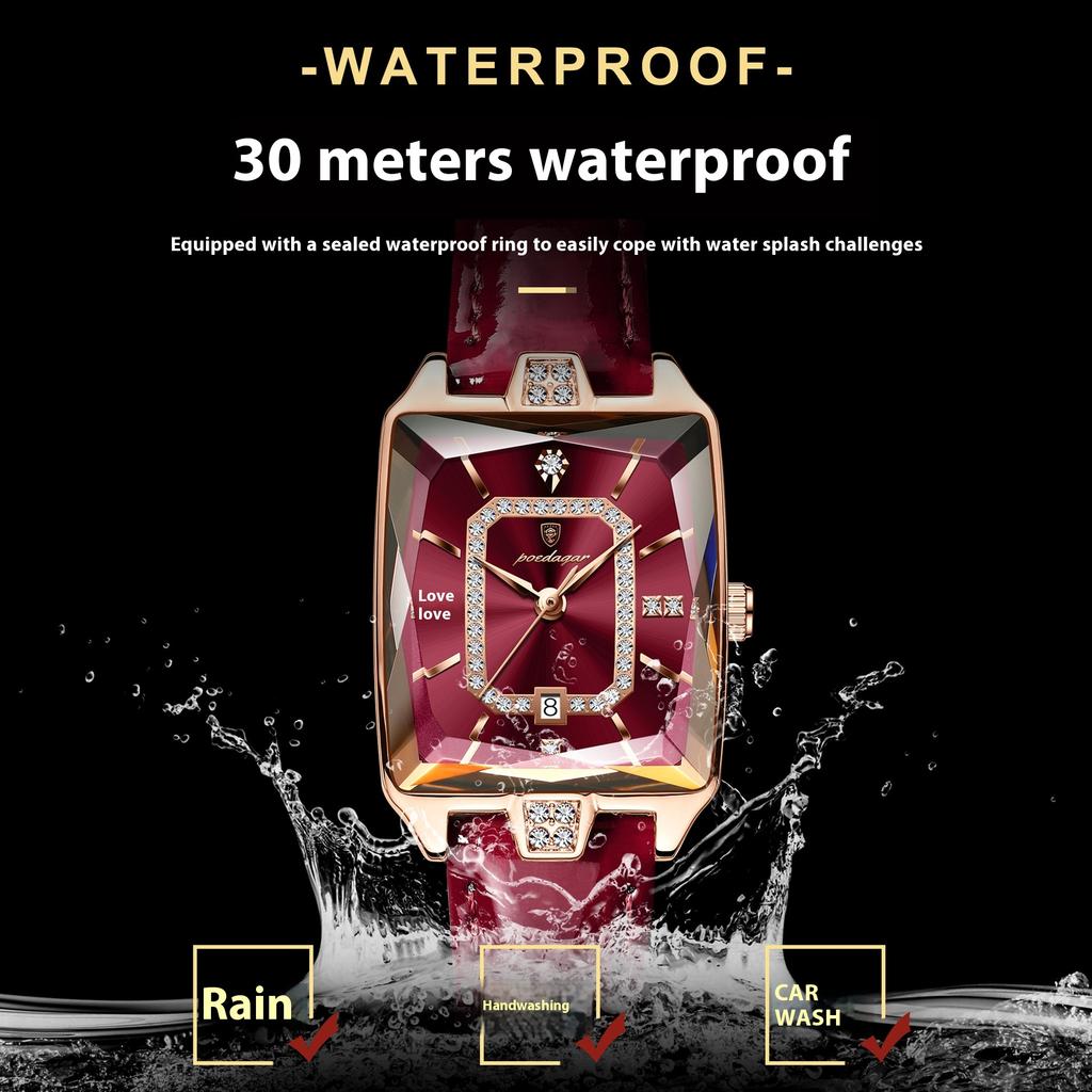 Топ Роскошный Бренд Квадратные Женские Часы Кварцевые Водонепроницаемые Кожа Розовое Золото Женские Наручные Часы