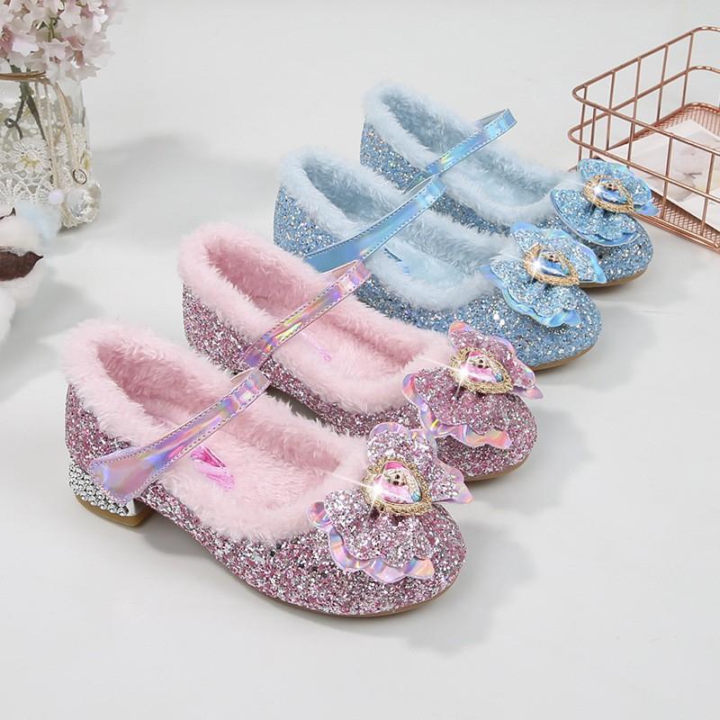 Girls Princess Winter Shoes Pink Elsa Crystal Heels Kids Toddler Dress