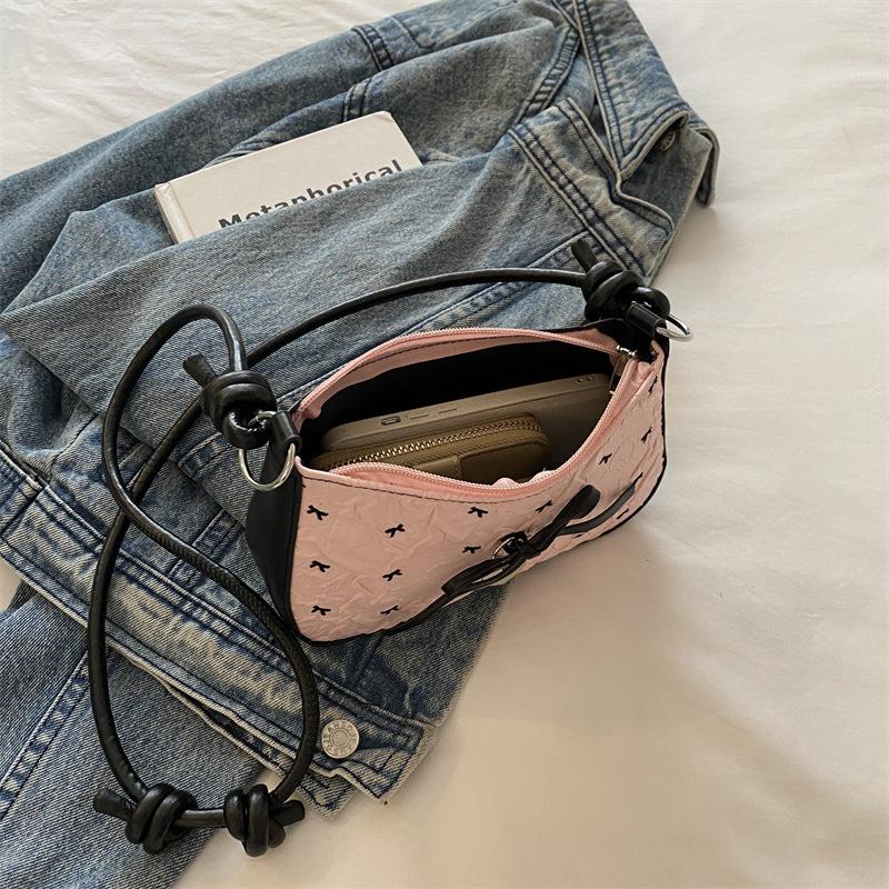 Yogodlns Сумка-подмышка Y2k с розовым бантом для женщин, Новые модные и универсальные текстурные сумки-багеты класса люкс на одно плечо