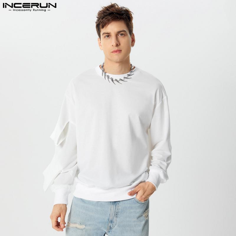INCERUN Men Bow Knot Long Sleeve Casual Solid Round Neck Pullovers Sweatshirts