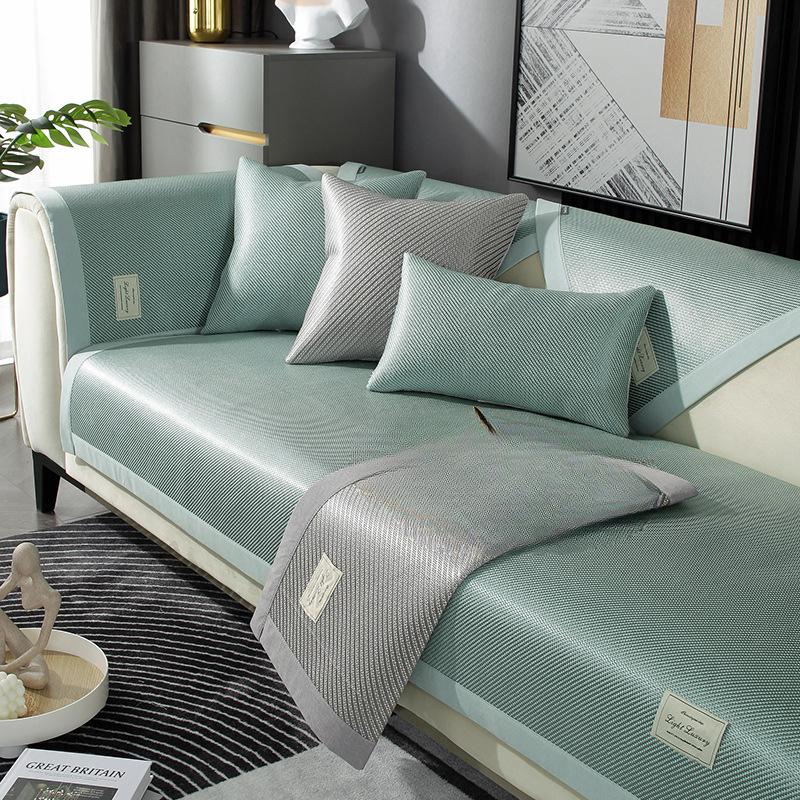 Летняя подушка для дивана из ледяного шелка. Нескользящий летний коврик. Подушка для сиденья. Четыре сезона. Универсальный грязеотталкивающий светильник. Роскошный стиль. Универсальный чехол для дивана.