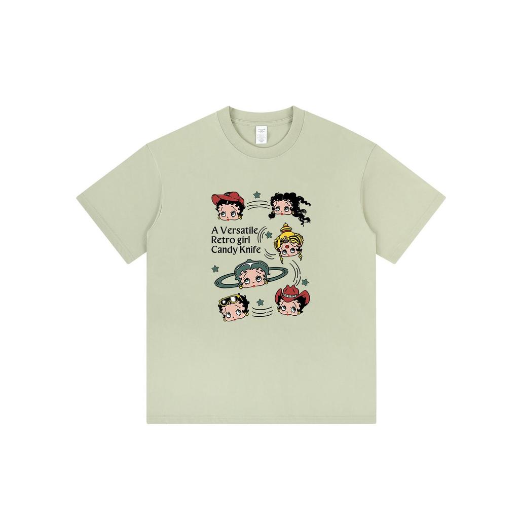 Женская летняя хлопковая футболка свободного кроя с круглым вырезом и мультяшным принтом, 2024