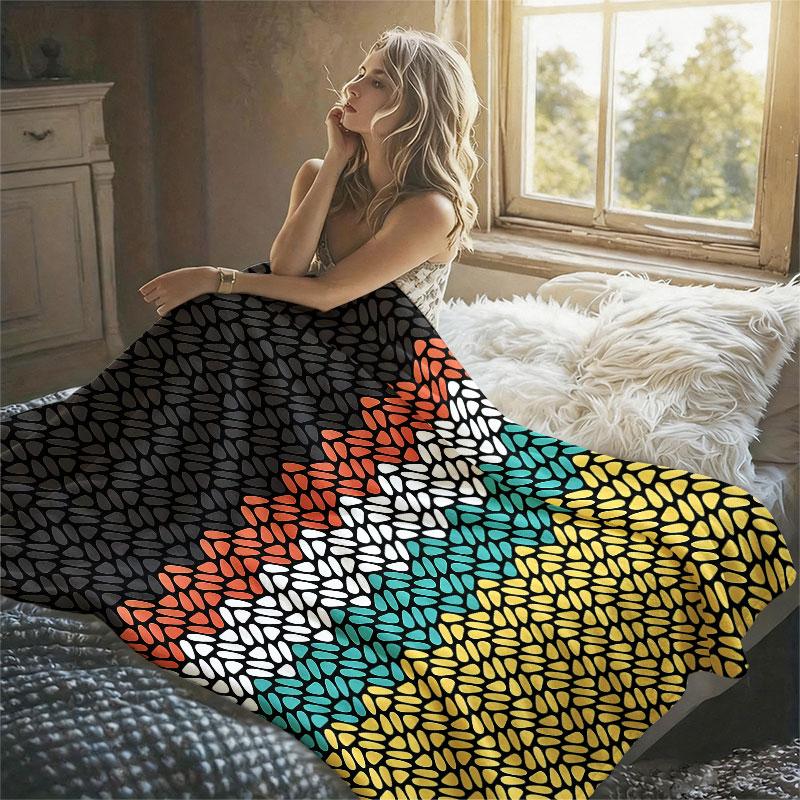 Colorful Chevron Weave Flannel Blanket Perfect for Sofa Office Bed Travel Sleep Read Relax Camping Four Season Use