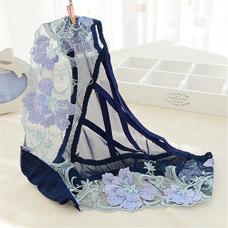 Women Sexy Hollow Briefs Mesh Transparent Underpants Underwear Lace Embroidery Panties Bandage Erotic Briefs Lingeire