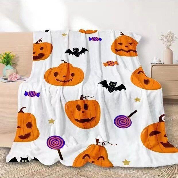 Halloween Cartoon Pumpkin digitalprinted polyester Bedroom velvet flannel soft sofa cover blanket Fleece soft sofa cover