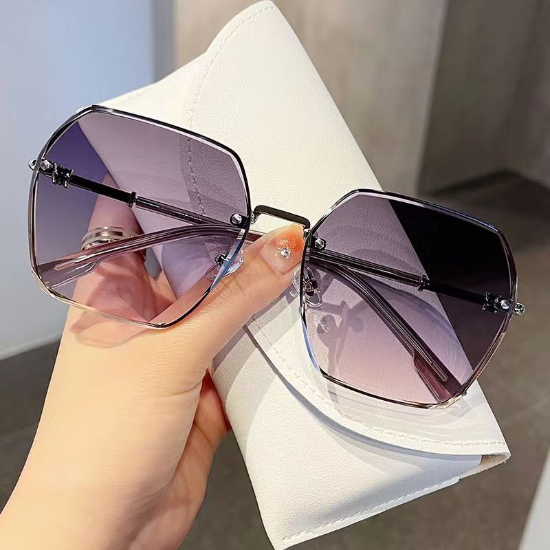 Солнцезащитные очки Gradual Change Gray Large Frame для мужчин, многоугольные металлические солнцезащитные очки для вождения, солнцезащитные очки Tide Seaside Travel