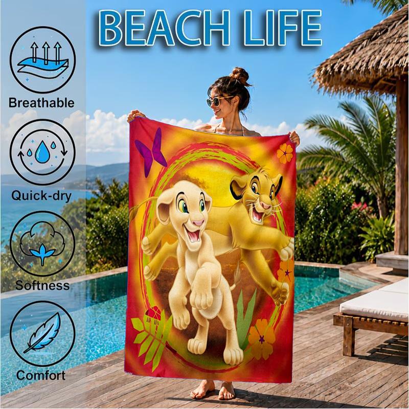 Lion king Artwork Printed Microfiber Beach Towel, Soft And Absorbent, Quick-Dry, Ideal for Summer Travel, Beach Essential, Swimming Pool