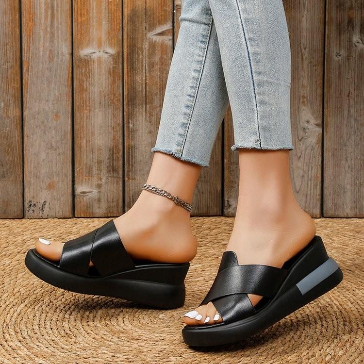 Fashion Summer Women's Sandals Luxury Wedges Slippers Black Platform Shoes for Women Shoes Zapatos De Mujer