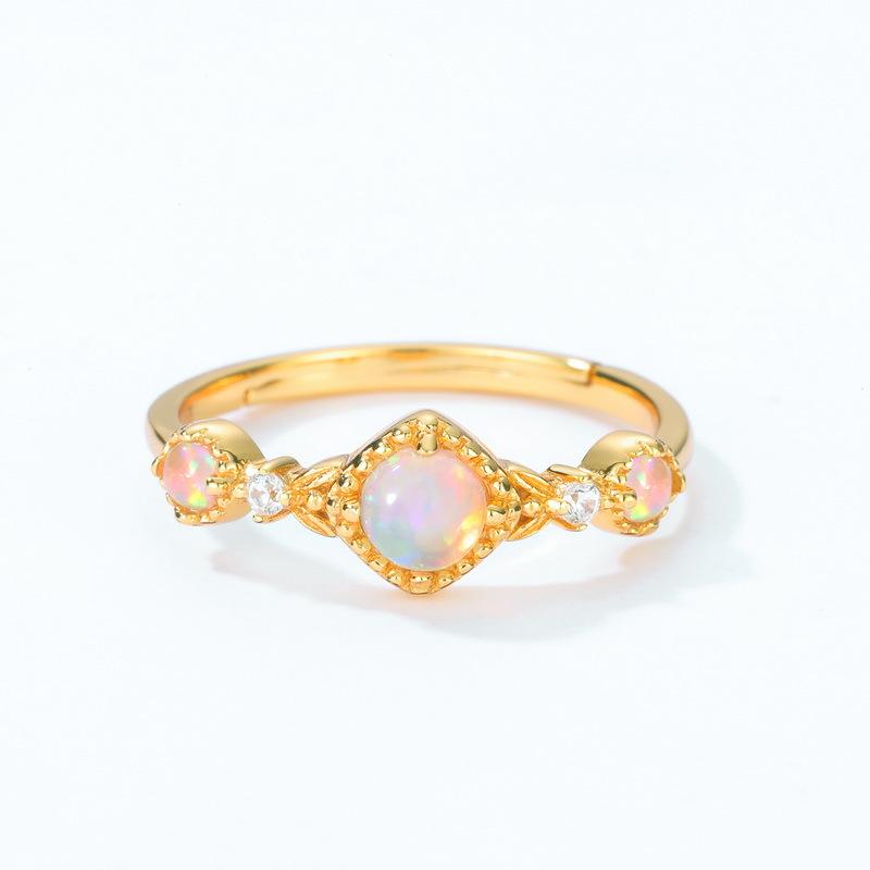 New Japan And South Korea Fashion Personality Artificial Opal Ring S925 Sterling Silver Gold Plated Ring