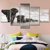 5 Panels Canvas Wall Art Poster Painting Elephant Walking On The Grassland Home Decor Modular Picture Print Living Room Artwork No Frame