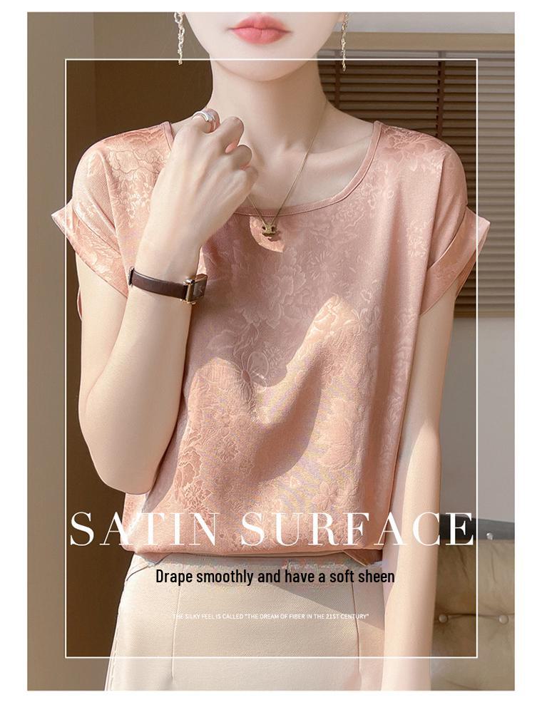 Топ из атласного жаккарда с круглым вырезом и рукавами-крылышками – Женская коллекция Весна/Лето 2025