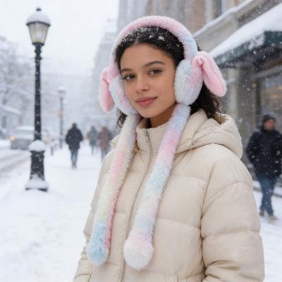 Женская зимняя грелка для ушей Милые плюшевые наушники с двигающимися прыгающими кроличьими ушками Градиентного цвета Защита для ушей Повязка на голову для женщин девушек