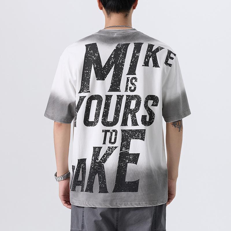 New Summer Heavyweight Wash Short-sleeved T-shirt for Men's Clothes American Retro T-shirt