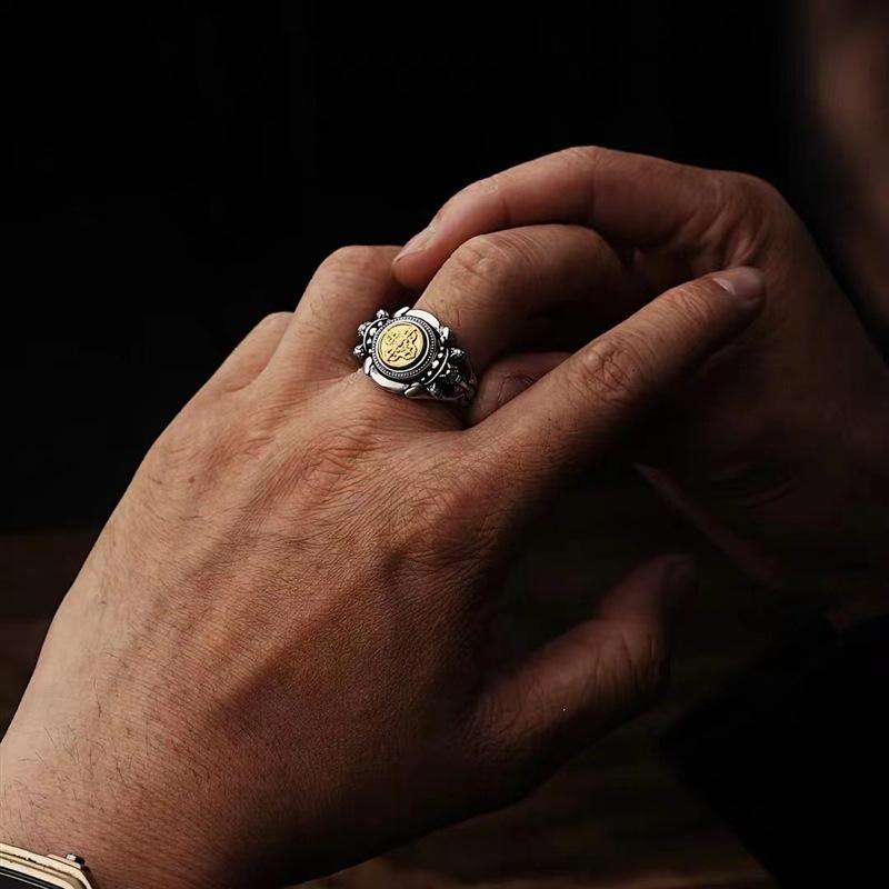 Thai Anemone Capricorn Ring Men's Trendy Personality Domineering Student Punk Retro Rotatable Open Ring