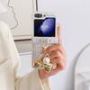 Чехол из кожи с текстурой из шелковой нити и золотыми подвесками-бантиками для Samsung Galaxy Z Flip 6 5 4 3, защитный чехол с жестким шарниром