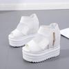 Fish Mouth Sandals Women Summer Shoes Mesh Breathable Thick Bottom Ladies Shoes Wedges Black White High Heeled Sandales Femmes