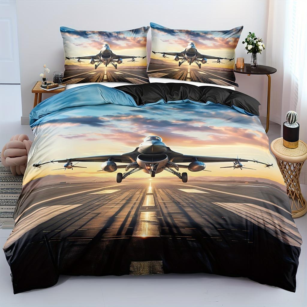 Aircraft 3D Digital Printing Three-Piece Bedding Home Textile Duvet Cover Bedding