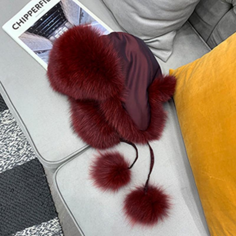SOMALER Шапки с ушками из лисьего меха для женщин и девочек, шапка-ушанка-ловушка, красочная пушистая шапка из натурального меха, зимняя теплая шапка-бомбе