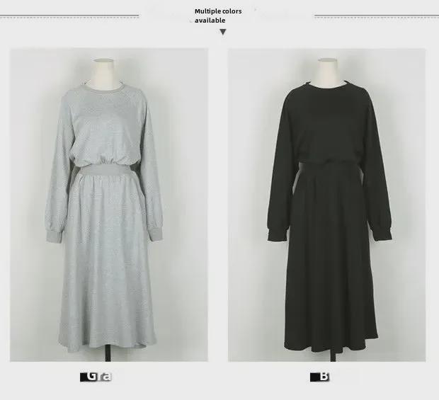 Korean Style Autumn/Winter Long Sleeve Waisted Sweater Dress for Women - Trendy Round Neck Design