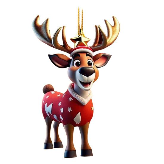 Рождественский олень подвеска акриловый 2D плоский олень подвесное украшение мультяшный Санта олень шапка