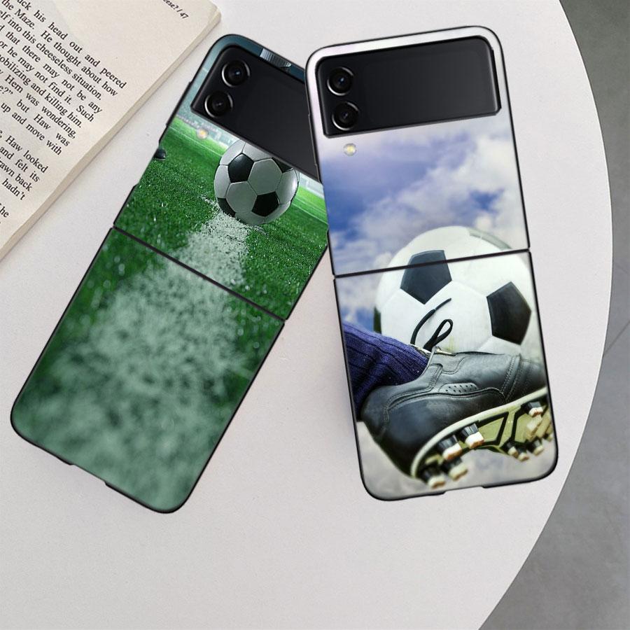 Football Field Phone Case For Samsung Z Flip 7 6 5G Galaxy Z Flip 5 4 3 Black Hard Cell Cover Luxury PC Shell Coque