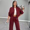 Autumn Solid Color Zipper Casual Sports Long Sleeved Top with Drawstring Casual Pants Two-piece Set