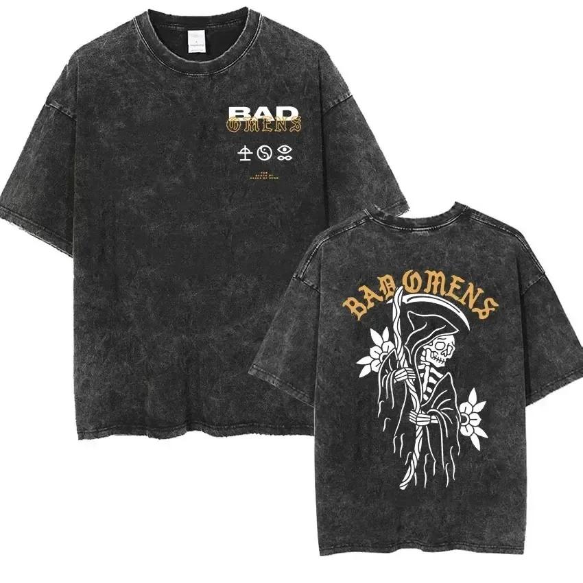 Streetwear Bad Omens Band Music Tour Washed T Shirt Retro 90s Men Women Clothing T-shirt Casual Oversized Tees