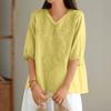 Женские однотонные винтажные свободные топы из тонкого хлопкового льна с V-образным вырезом, пуловеры