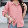 Women Casual Turn Down Collar Loose 3/4 Sleeve Hight Low Blouse