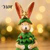 Christmas Tree Bunny Decor Rabbit Figurine, Resin Statue in Outfit with Animal Statues Star Top, Cute Holiday Tabletop for Home Bookshelf Mantel, Xmas
