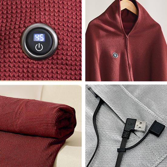 Heating Shawl USB Powered Heating Scarf with 3 Temperature Settings Zippered Winter Warm Wrap Portable Heated Blanket for Travel Flights Road Trips