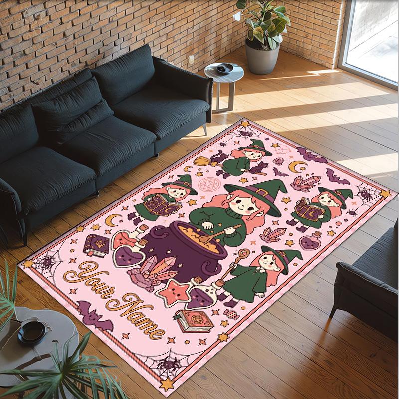 Halloween Theme Crystal Velvet Floor Rug Personalized Custom Name Text Warm Carpet Home Decoration