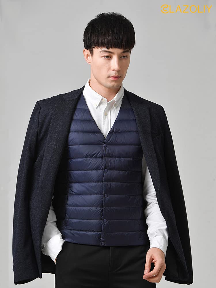 CLAZOLIY Мужской жилет без воротника с внутренним пухом и CL111, Сверхлегкий, Теплый, Легкий, Компактный, (XL, темно-синий)